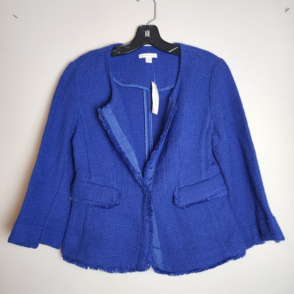 NWT New York & Company Sz S Royal Blue Fray Edge Blazer Career Spring Easter